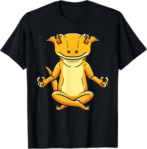 Funny Yoga Crested Gecko Meditating Lizard Reptile T-Shirt - T-Shirt | Black