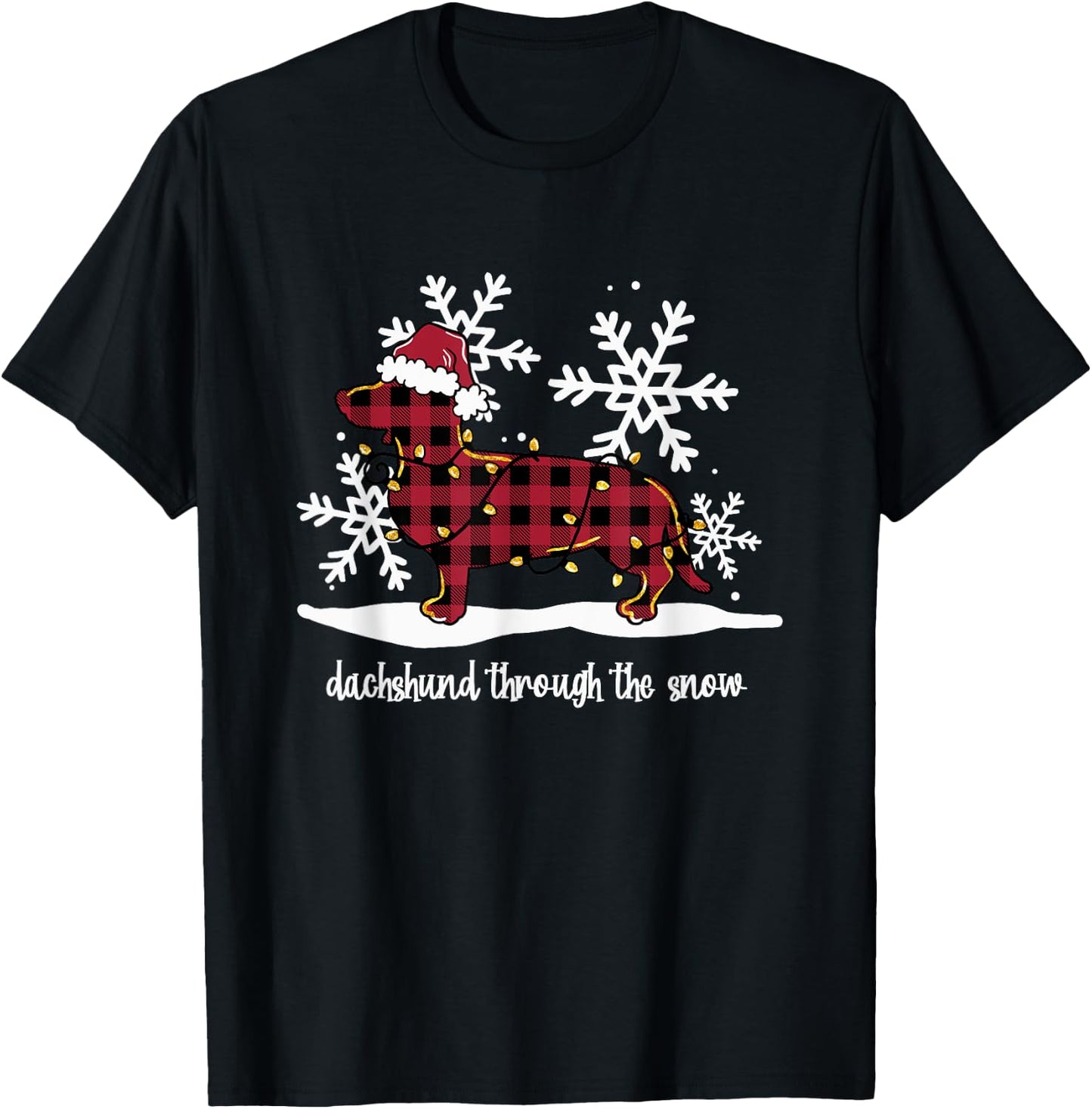 Dachshund Through The White Snow Retro Dachshund Lover Owner T-Shirt - T-Shirt | Black