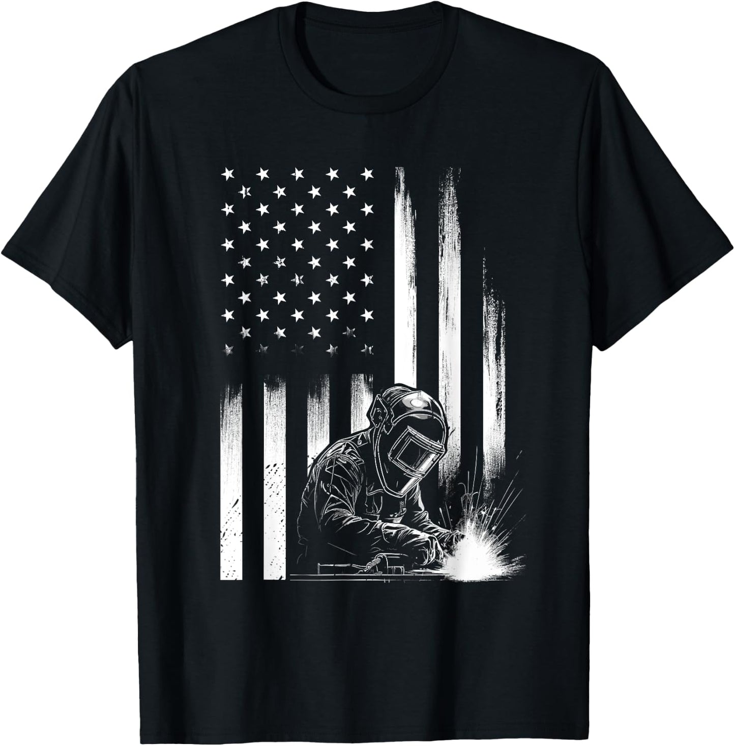 Welder American Flag Patriotic Welding Men Welder USA Flag T-Shirt - T-Shirt | Black