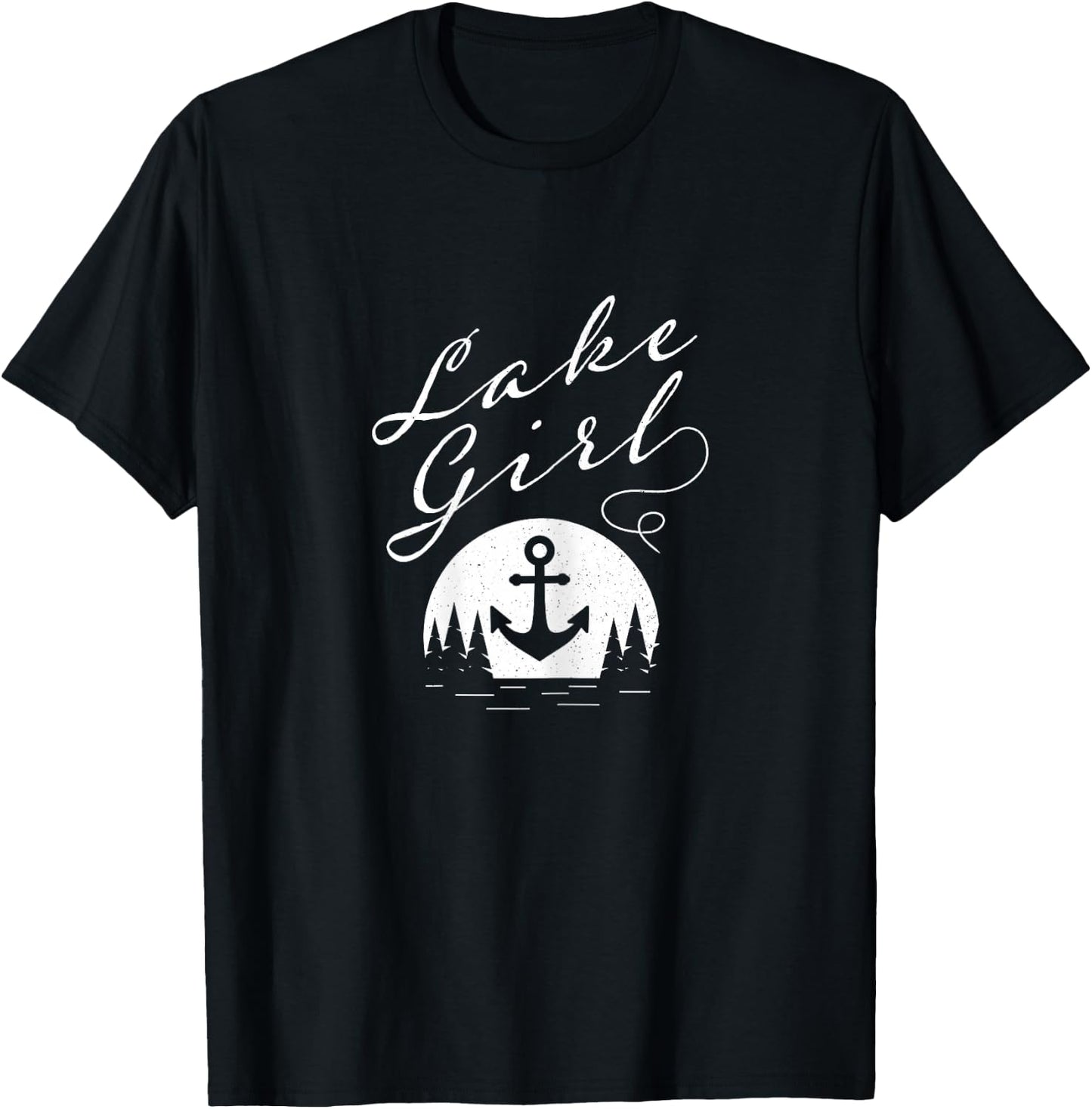 Lake Girl Lakeside Outdoor Nature with Water Trees Anchor T-Shirt - T-Shirt | Black
