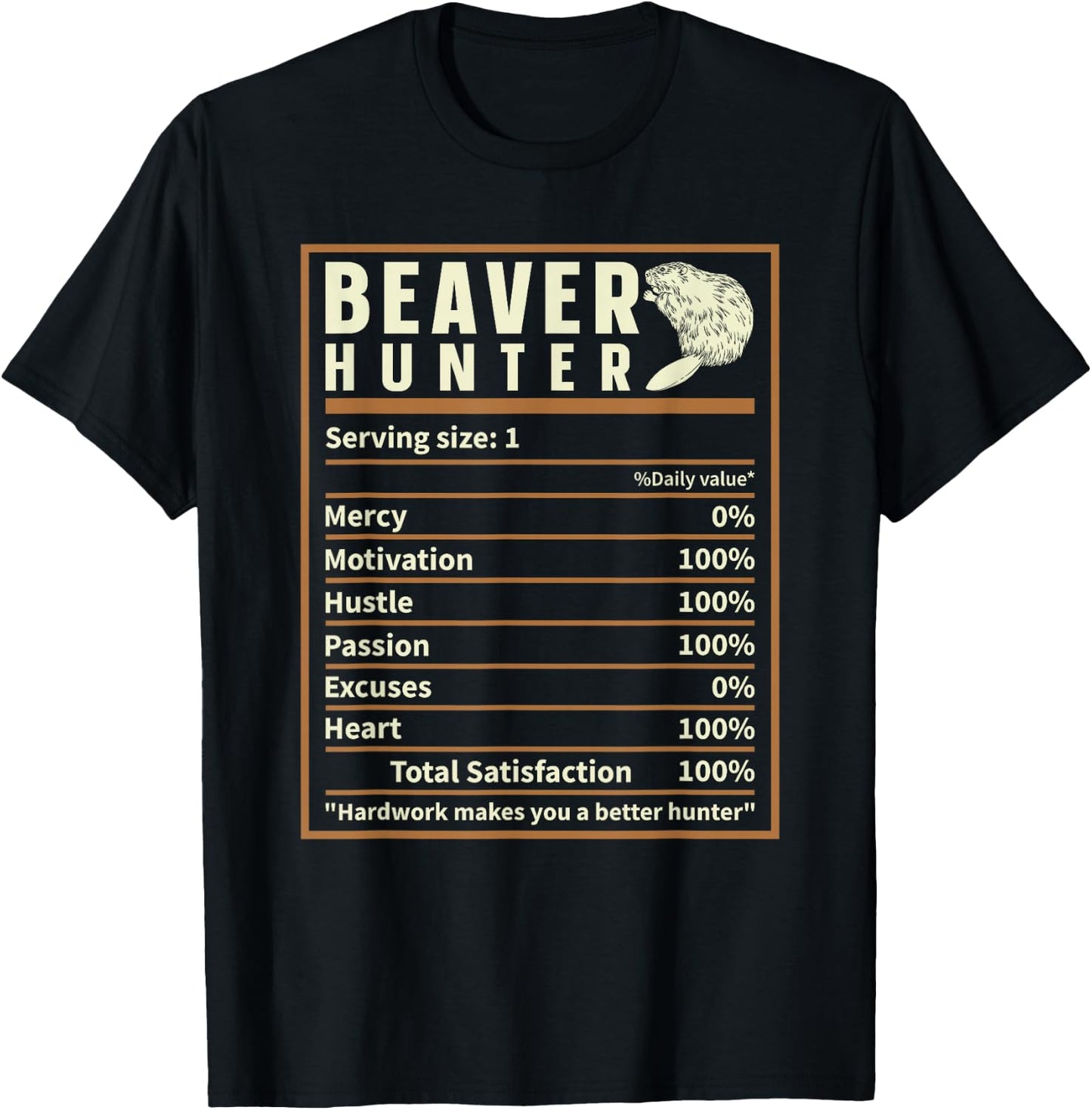 Beaver Hunting Nutrition Facts, Funny Beaver Hunter T-Shirt - T-Shirt | Black