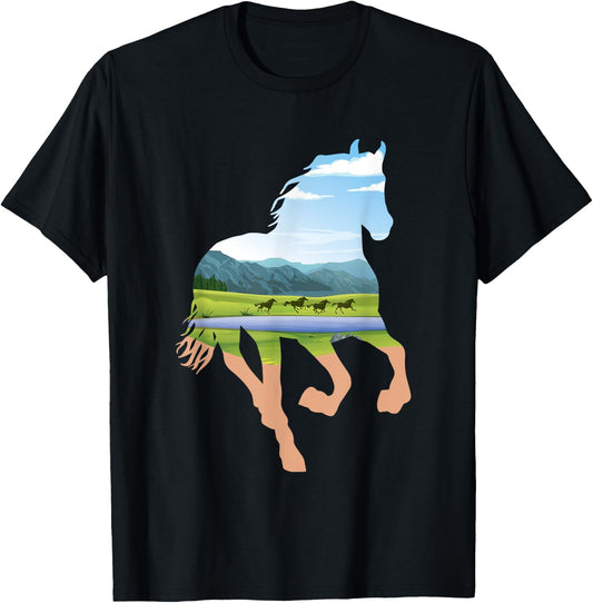 Horse Landscape Design - Horses Lover Equestrian Horseman T-Shirt - T-Shirt | Black