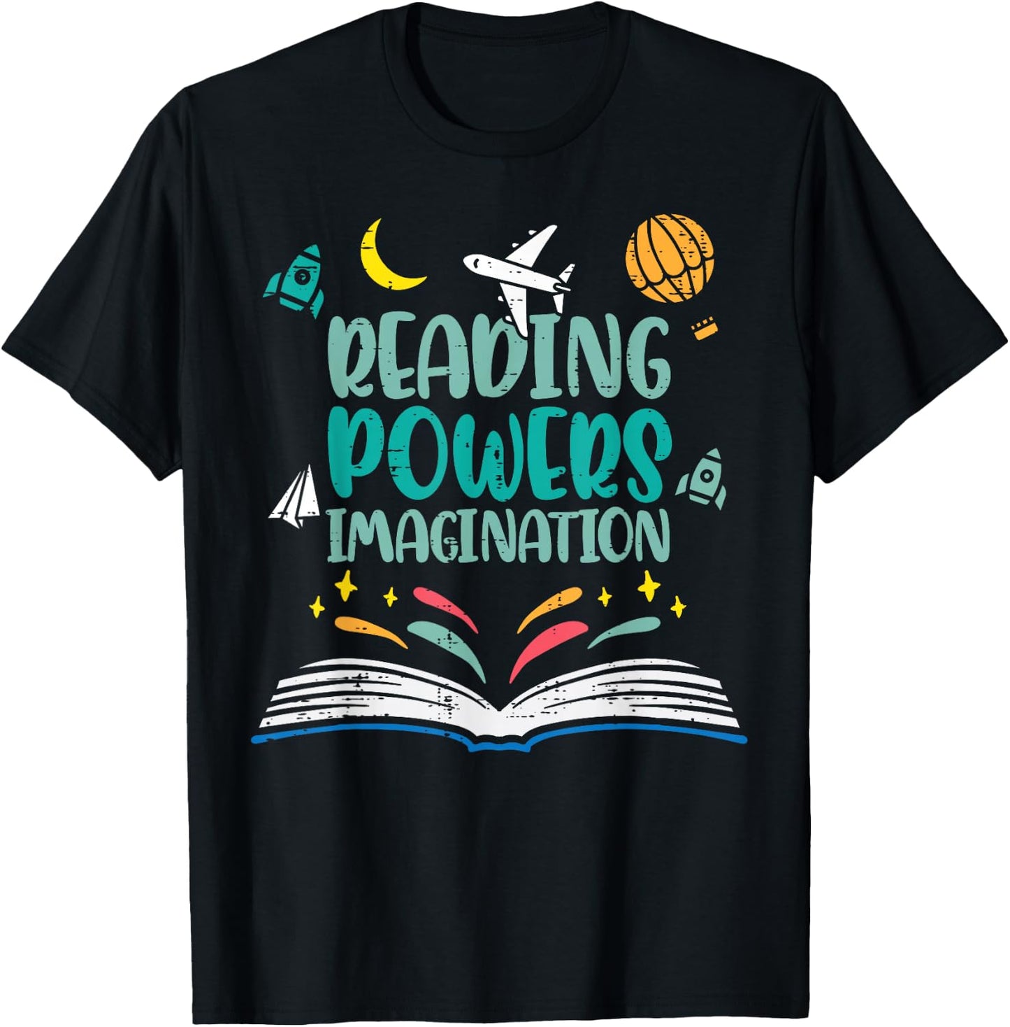Reading Powers Imagination Cute Teacher Librarian Book Lover T-Shirt - T-Shirt | Black