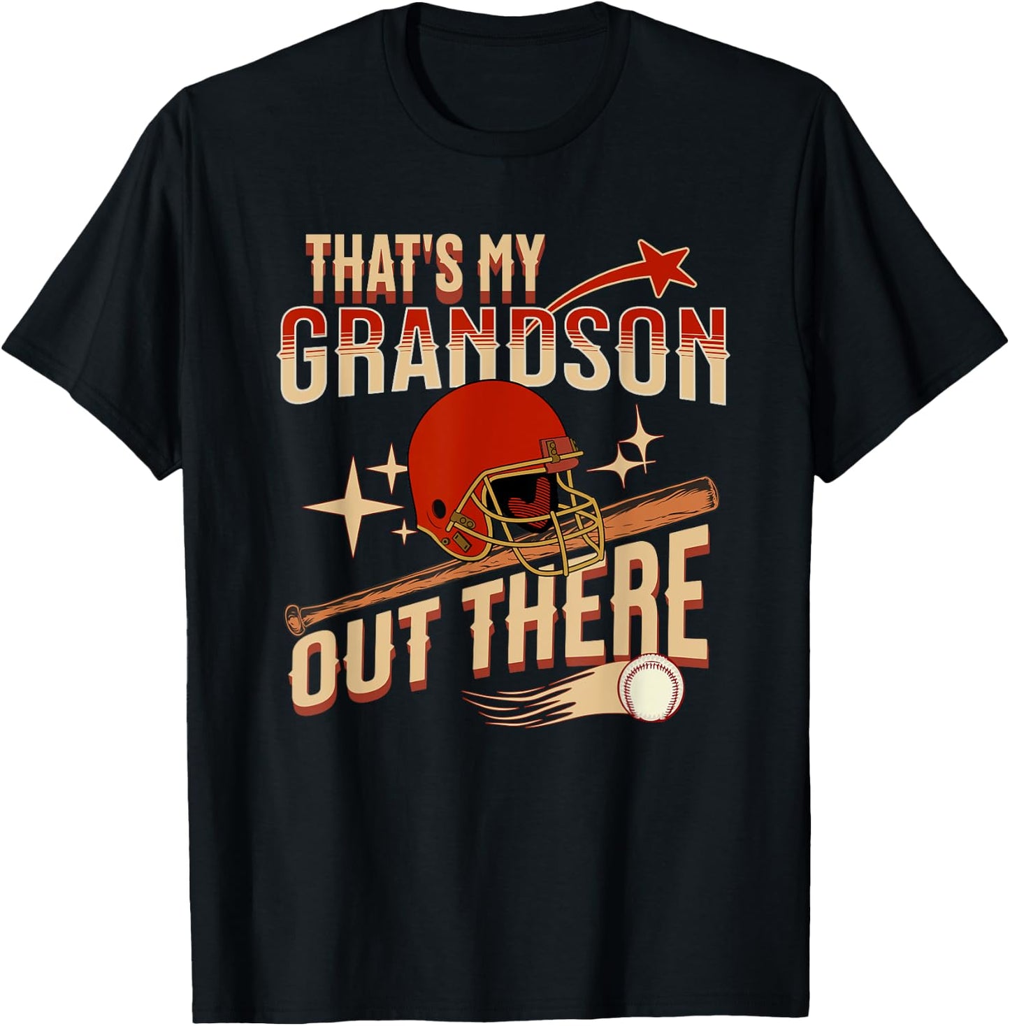 Vintage That's My Grandson Out There Baseball Grandpa T-Shirt - T-Shirt | Black