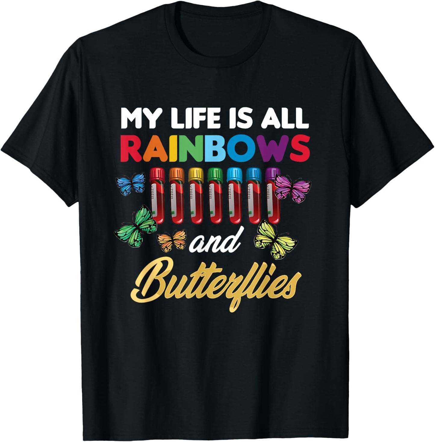 Reaction Glass Butterfly Rainbow Phlebotomist Laboratory T-Shirt - T-Shirt | Black