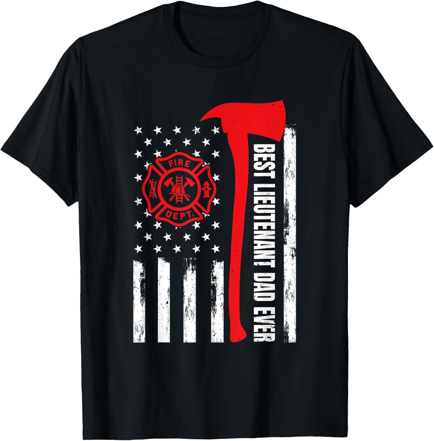Red Line American Flag Dad Fireman Lieutenant Firefighter T-Shirt - T-Shirt | Black