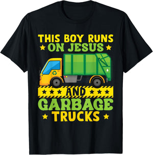 This Boy Runs On Jesus And Garbage Trucks T-Shirt - T-Shirt | Black