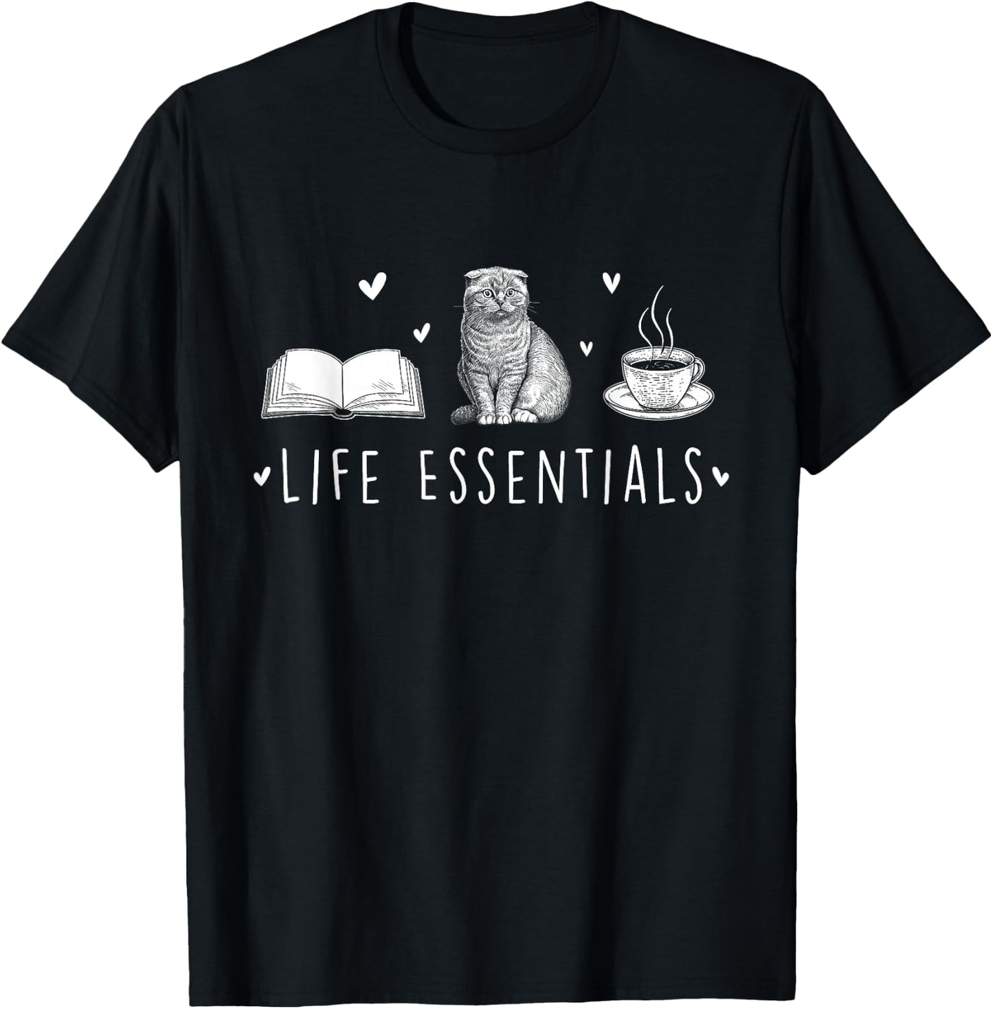 Life Essentials - Cats Books Coffee Animal Lover Pet Owner T-Shirt - T-Shirt | Black