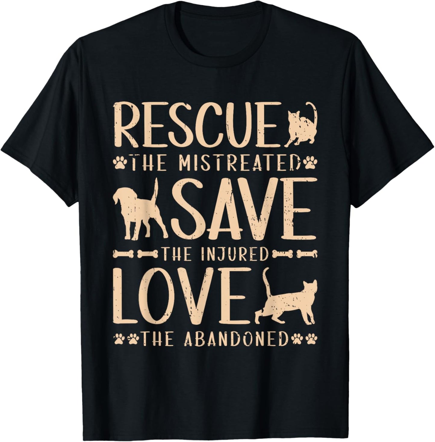 Rescue Save Love, Animal Rescue Dog Cat Lovers Men Women Girls Kids T-Shirt - T-Shirt | Black