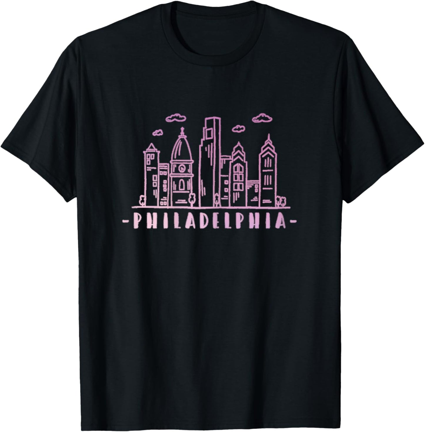 Philadelphia Pennsylvania Pink Vintage Skyline T-Shirt - T-Shirt | Black