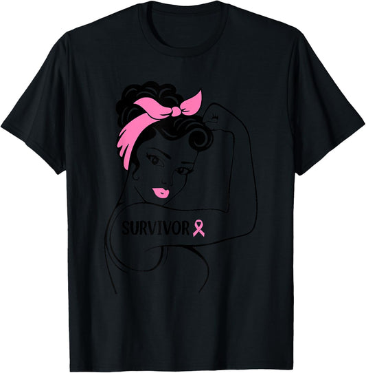Breast Cancer Survivor Rosie Riveter Pink Awareness Women T-Shirt - T-Shirt | Black