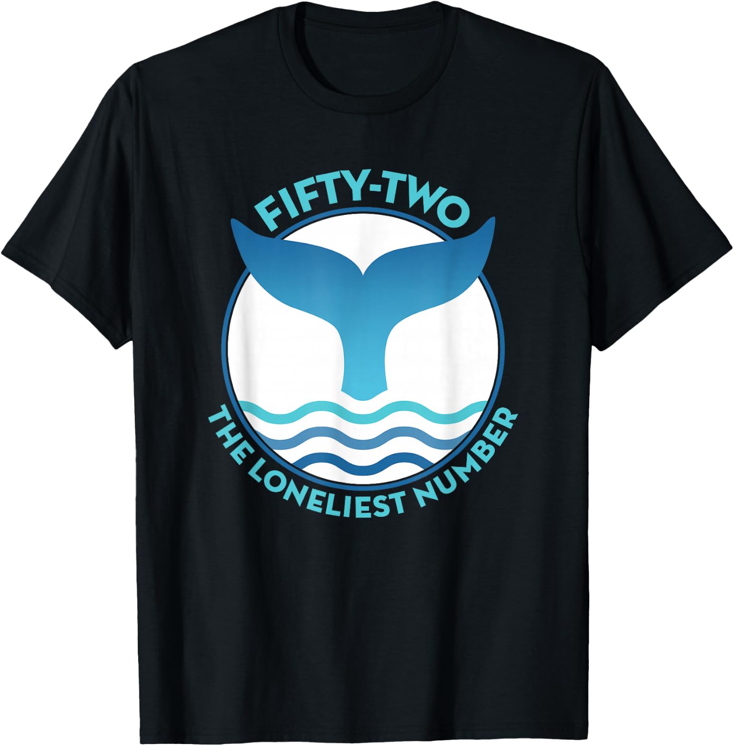 Blue Whale's Tail with Wave and 52 Lonely Whale Design T-Shirt - T-Shirt | Black