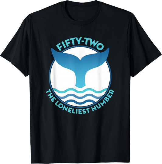 Blue Whale's Tail with Wave and 52 Lonely Whale Design T-Shirt - T-Shirt | Black