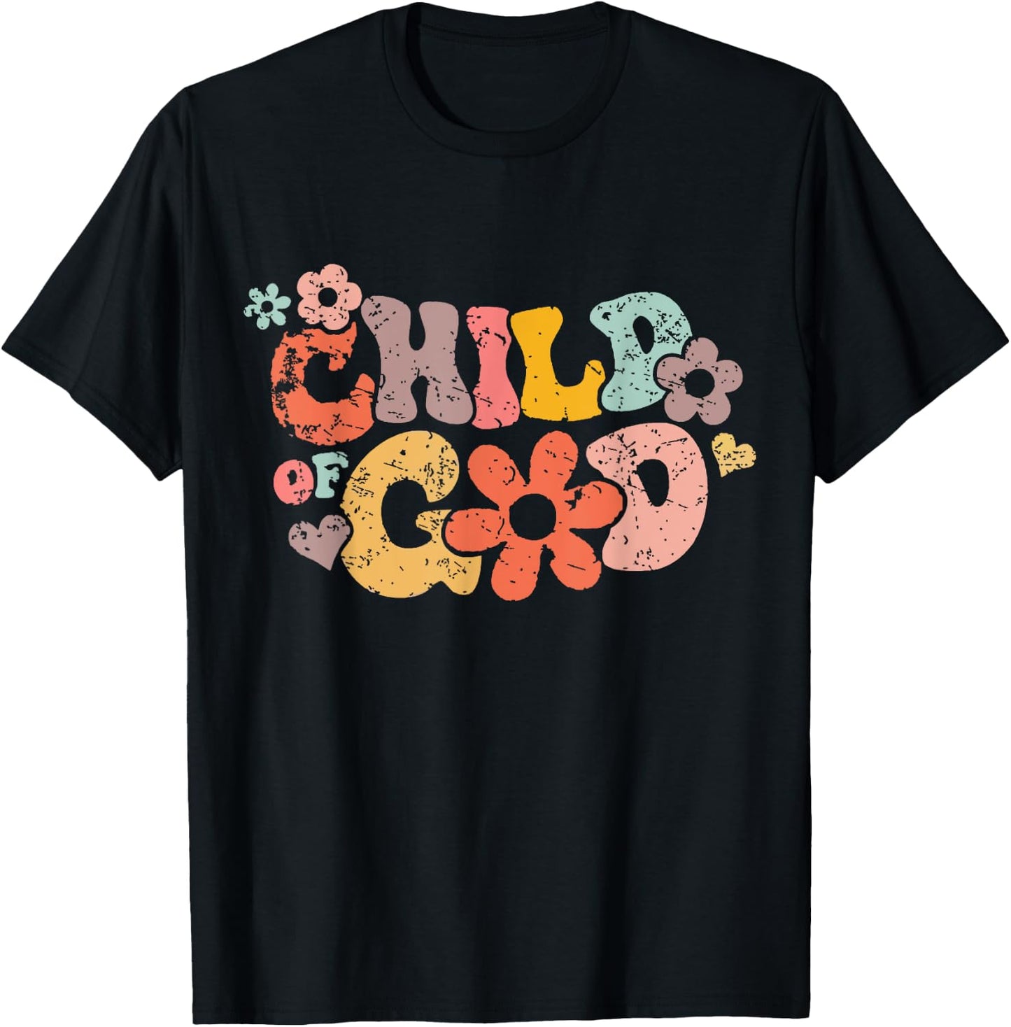 Child Of God Shirt Wavy Groovy Floral Quote T-Shirt - T-Shirt | Black