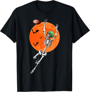 Football Skeleton Halloween Football Player T-Shirt - T-Shirt | Black
