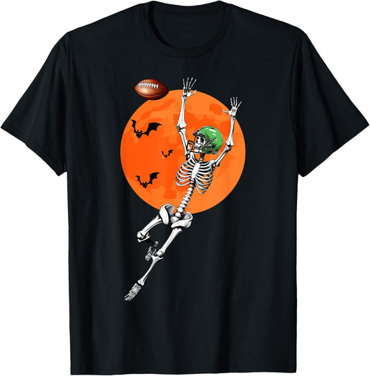 Football Skeleton Halloween Football Player T-Shirt - T-Shirt | Black
