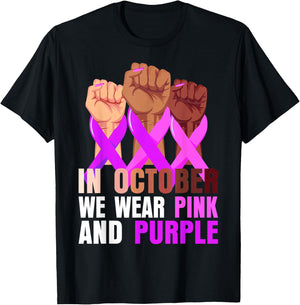 Breast Cancer Pink Domestic Violence Purple Awareness Month T-Shirt - T-Shirt | Black