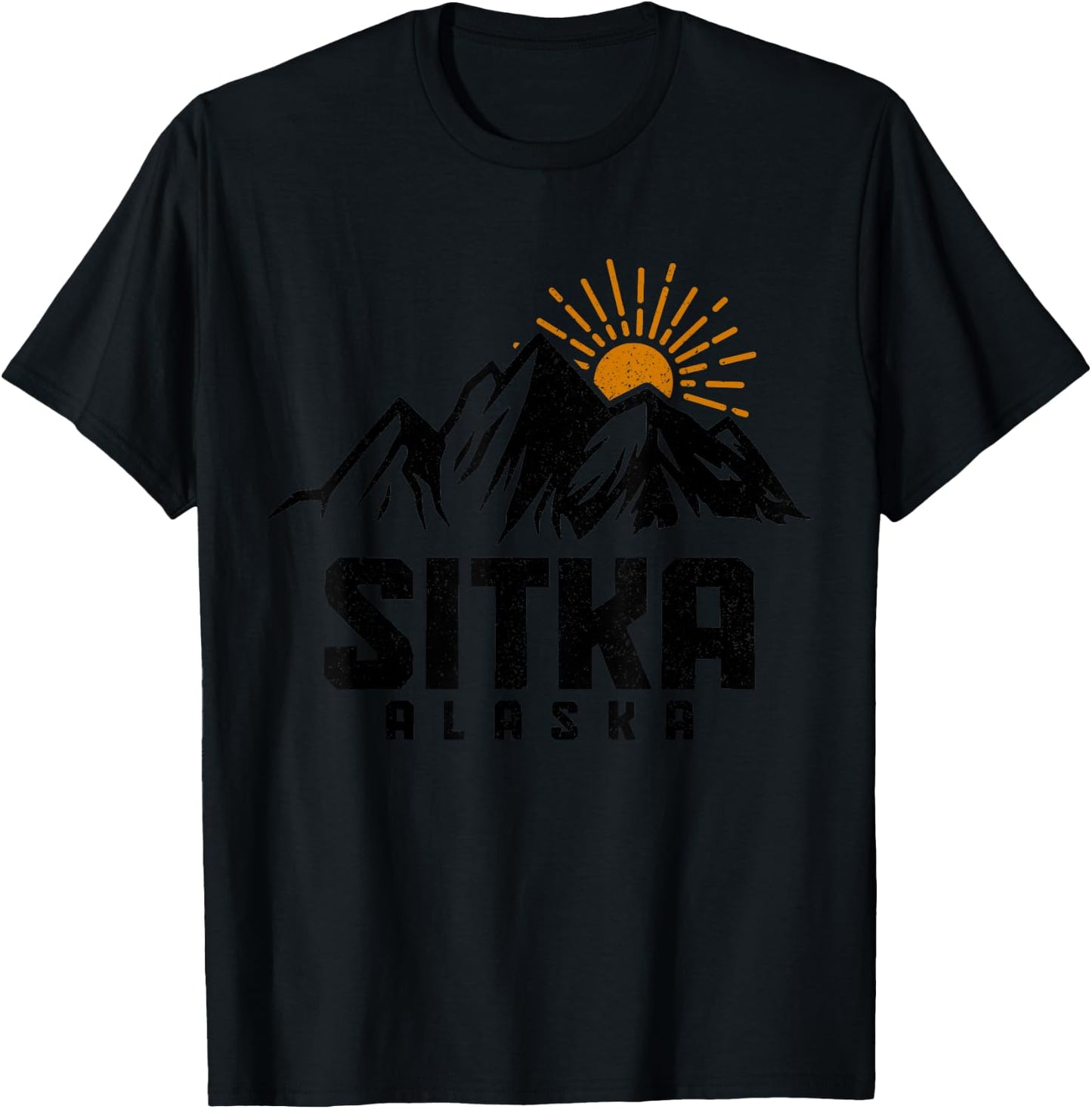 Sitka Alaska Vintage Mountains Sunset Hiking Nature T-Shirt - T-Shirt | Black