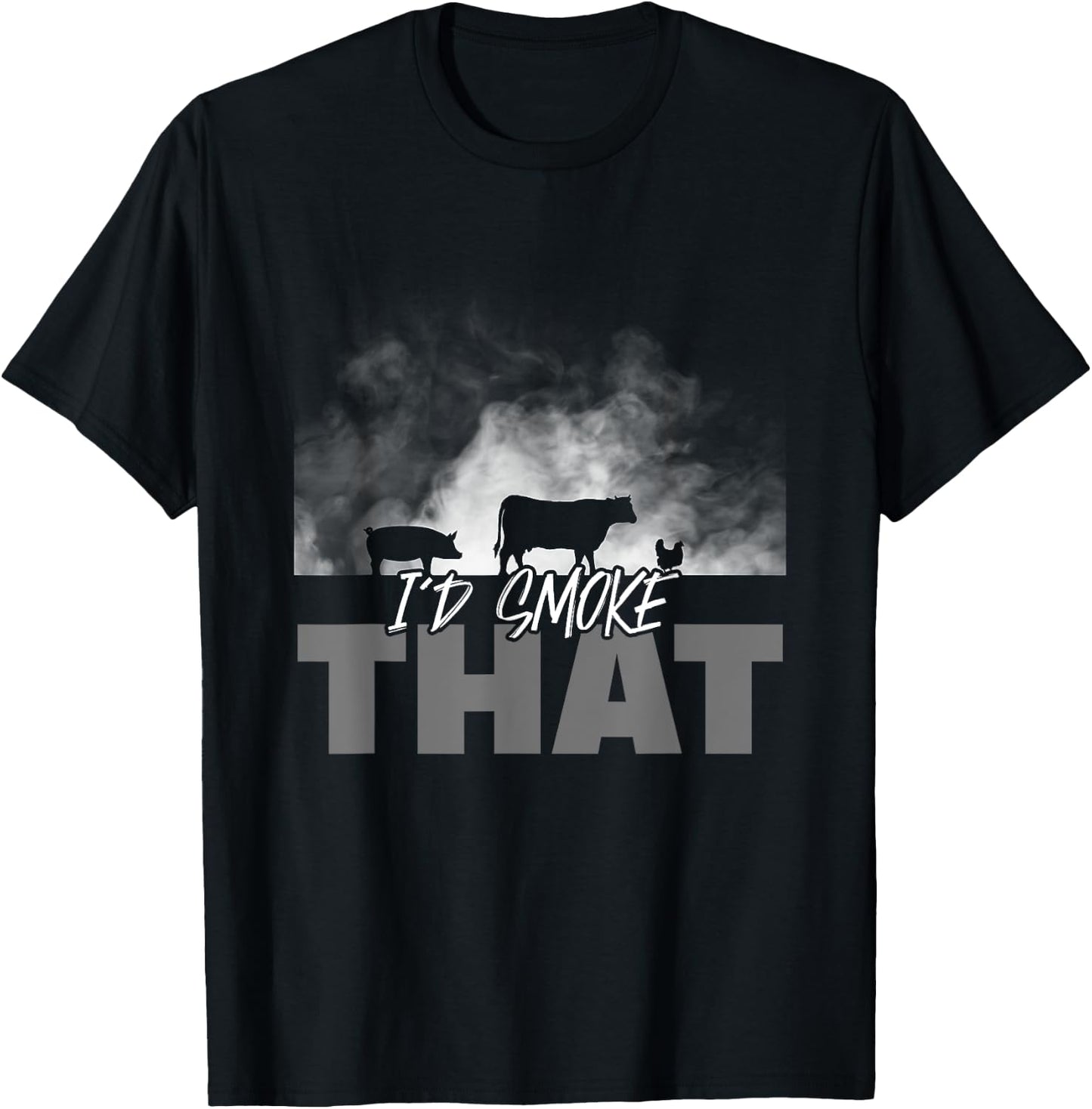 Dad Grilling BBQ Apparel - I'd Smoke That Cow Pig Chicken T-Shirt - T-Shirt | Black