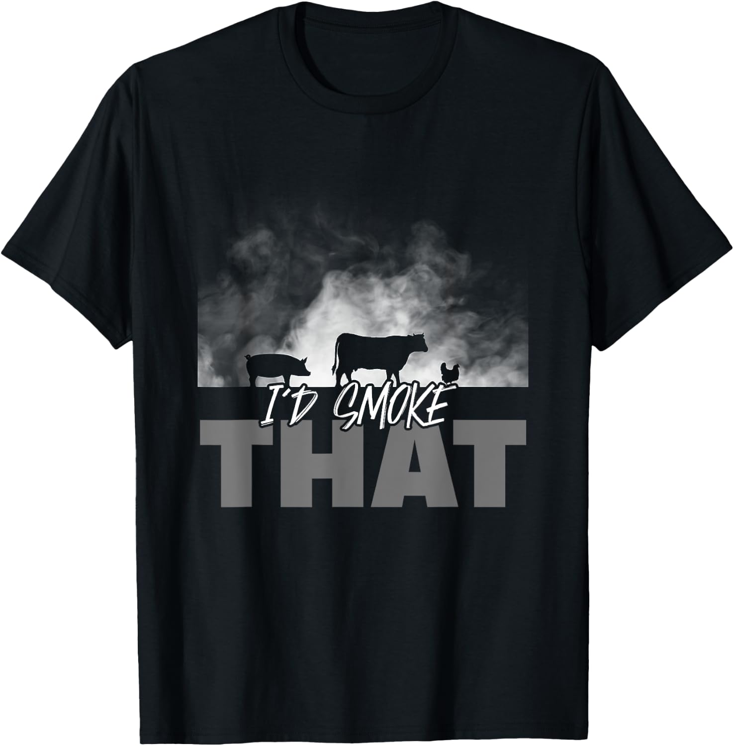 Dad Grilling BBQ Apparel - I'd Smoke That Cow Pig Chicken T-Shirt - T-Shirt | Black