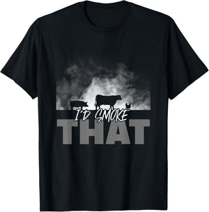 Dad Grilling BBQ Apparel - I'd Smoke That Cow Pig Chicken T-Shirt - T-Shirt | Black