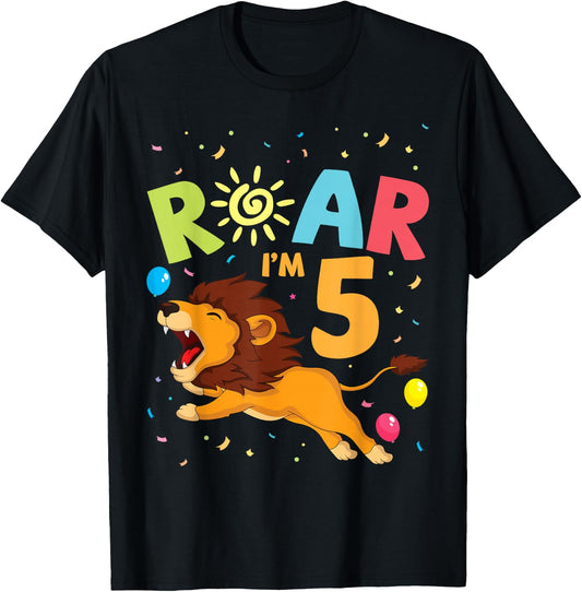 Lion Rawr I'm 5 Years Old Happy 5th Birthday To Me You Lover T-Shirt - T-Shirt | Black