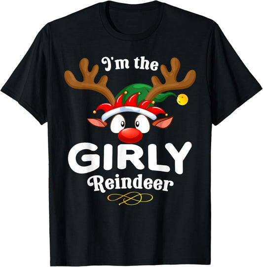 Christmas PJS Girly XMas Reindeer Matching T-Shirt - T-Shirt | Black