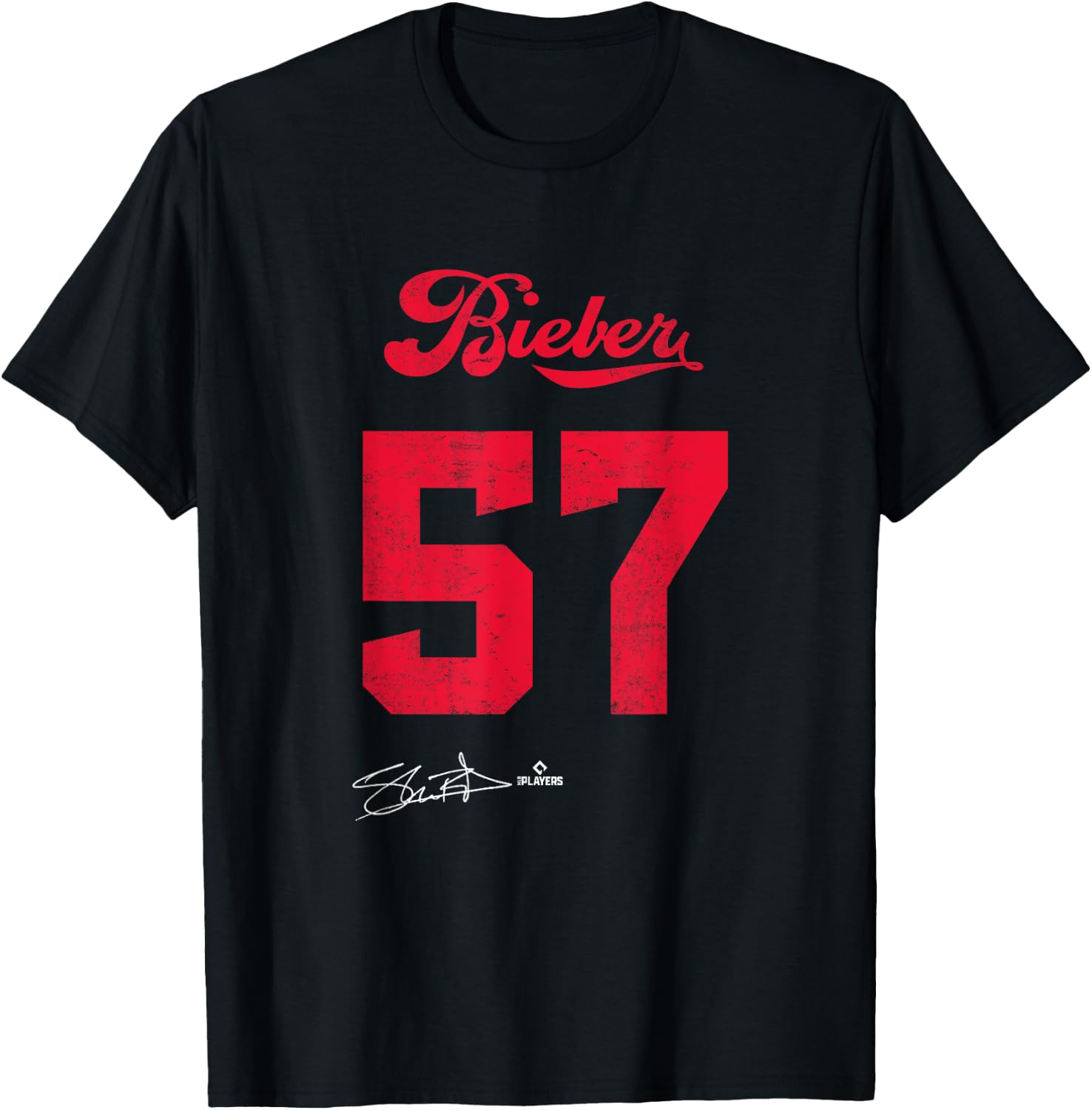 Shane Bieber 57 Shane Bieber Cleveland MLBPA T-Shirt - T-Shirt | Black