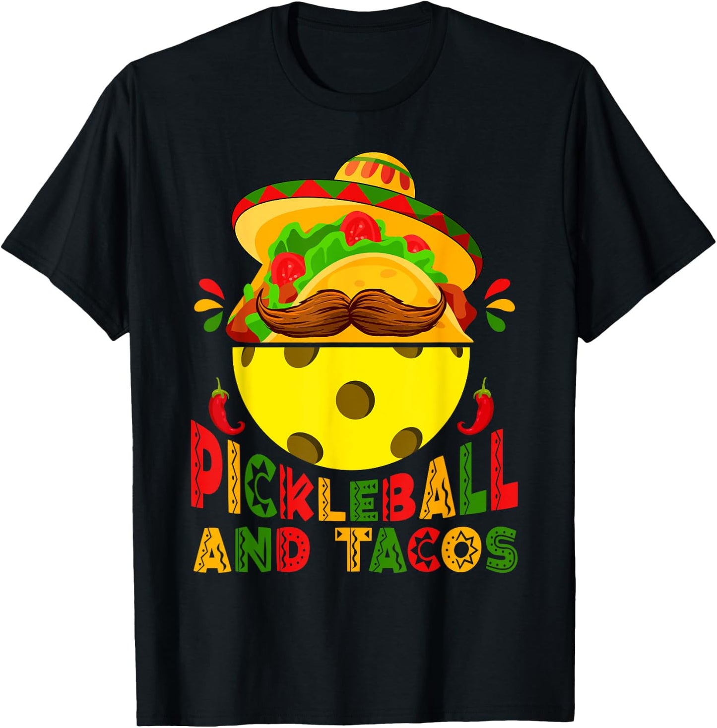 Funny Pickleball & Tacos Sports Lovers Cinco De Mayo Fiesta T-Shirt - T-Shirt | Black