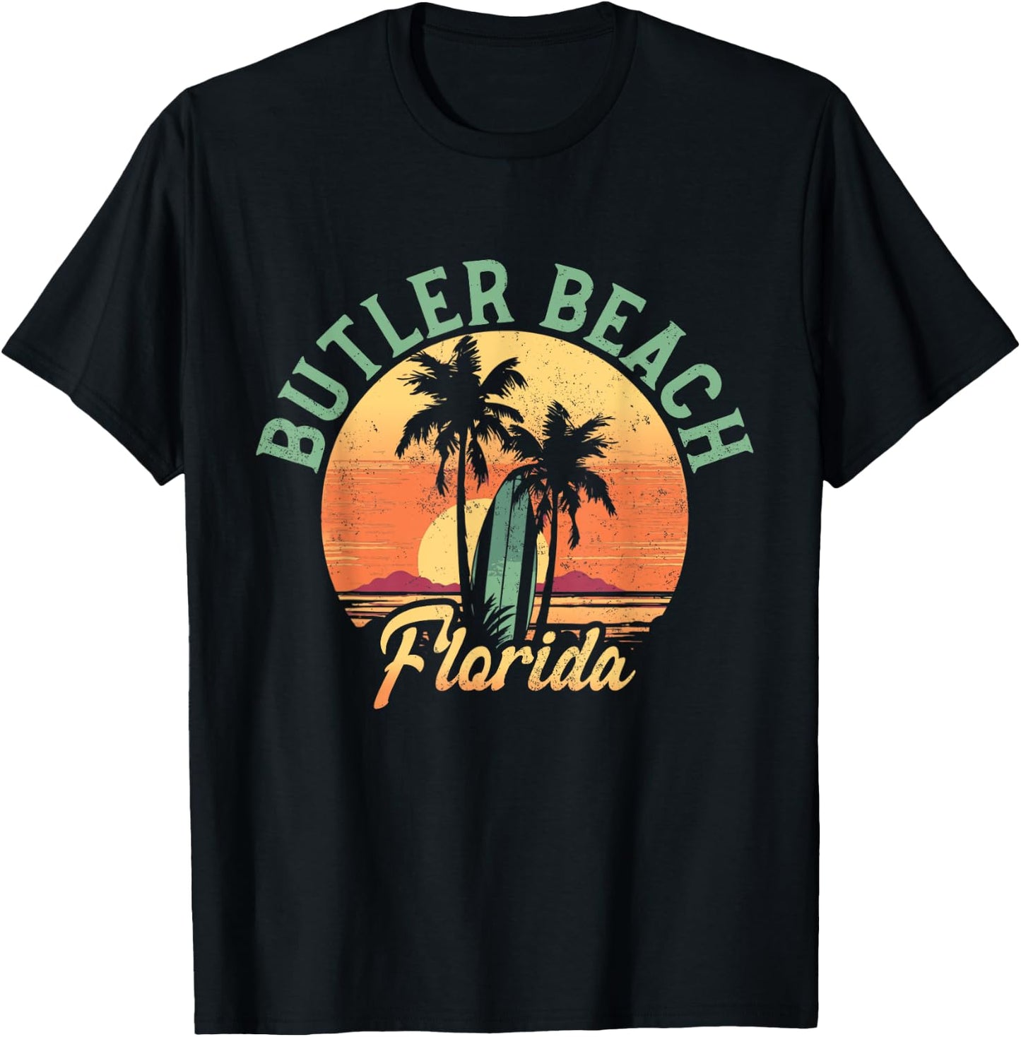 Butler Beach Florida Retro Surfer Vintage Beach T-Shirt - T-Shirt | Black