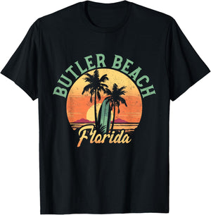 Butler Beach Florida Retro Surfer Vintage Beach T-Shirt - T-Shirt | Black