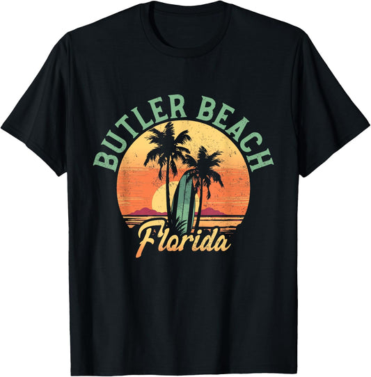 Butler Beach Florida Retro Surfer Vintage Beach T-Shirt - T-Shirt | Black