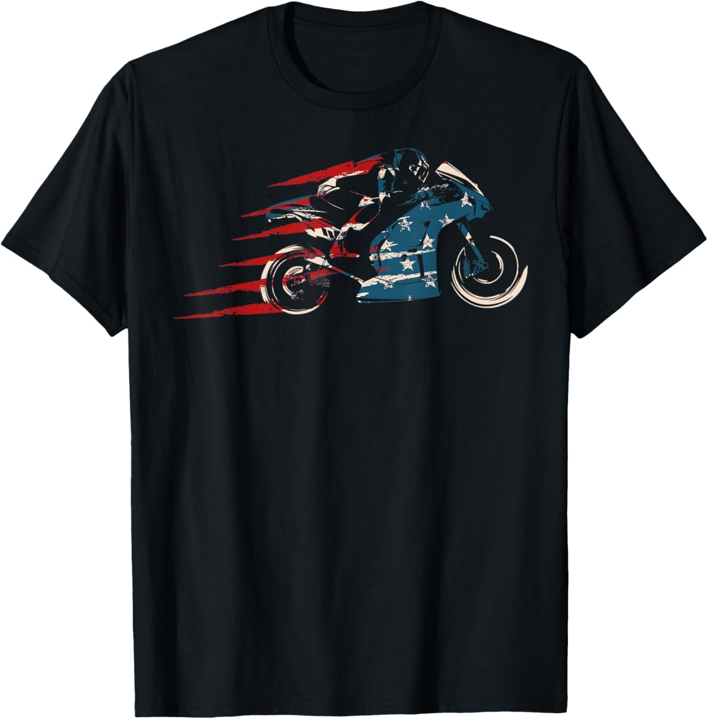 American Flag Super Bike Moto GP 4th of July Dirt Bikers T-Shirt - T-Shirt | Black