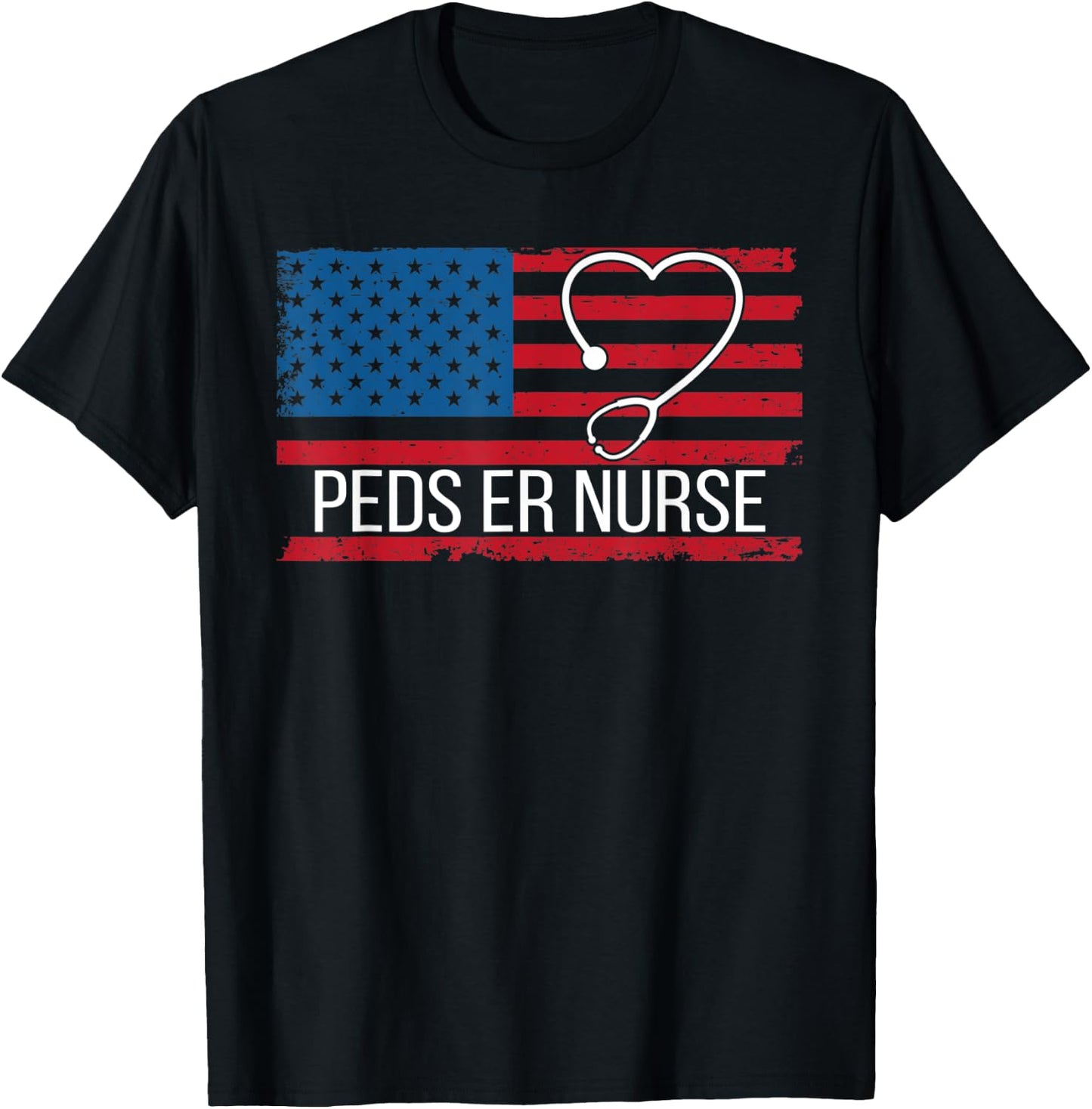 PEDS Emergency Department ER Nurse USA Flag Patriotic T-Shirt - T-Shirt | Black