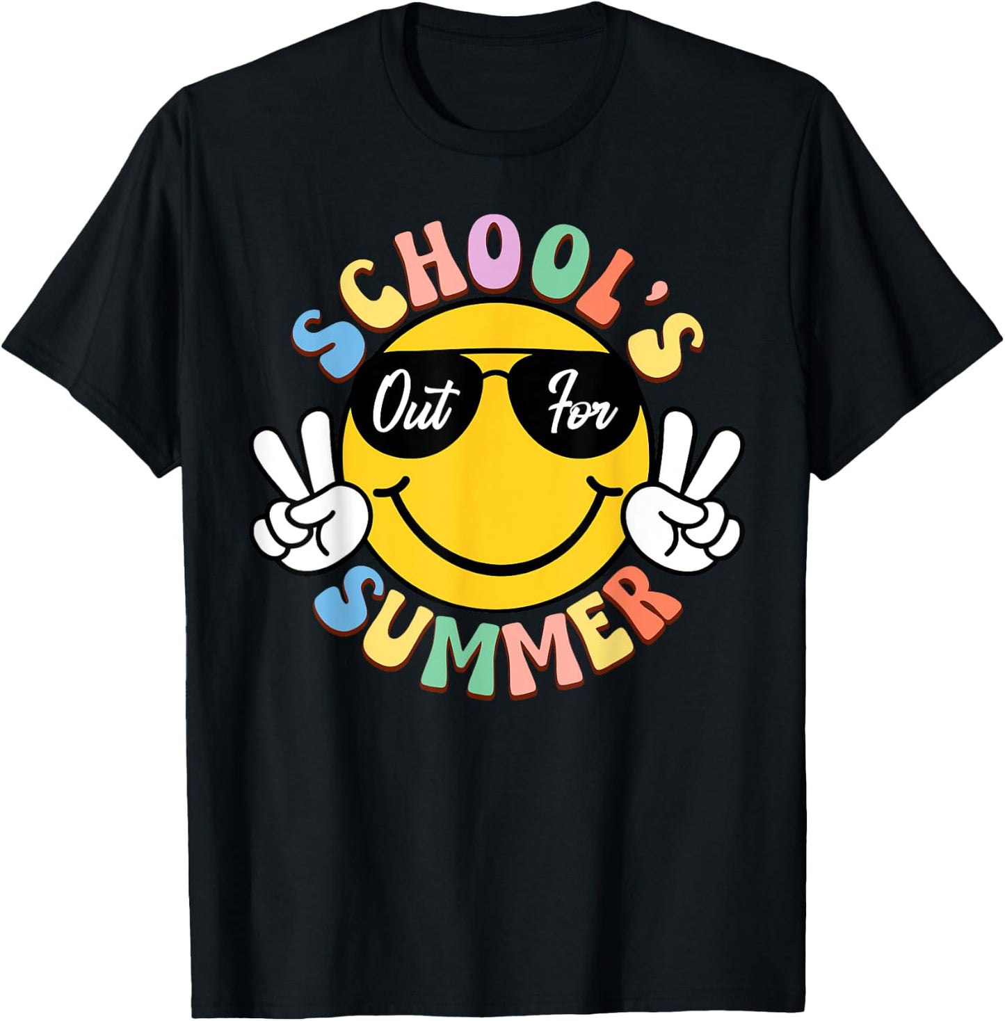 Last Day Of School Smile Teacher Kids Schools Out For Summer T-Shirt - T-Shirt | Black
