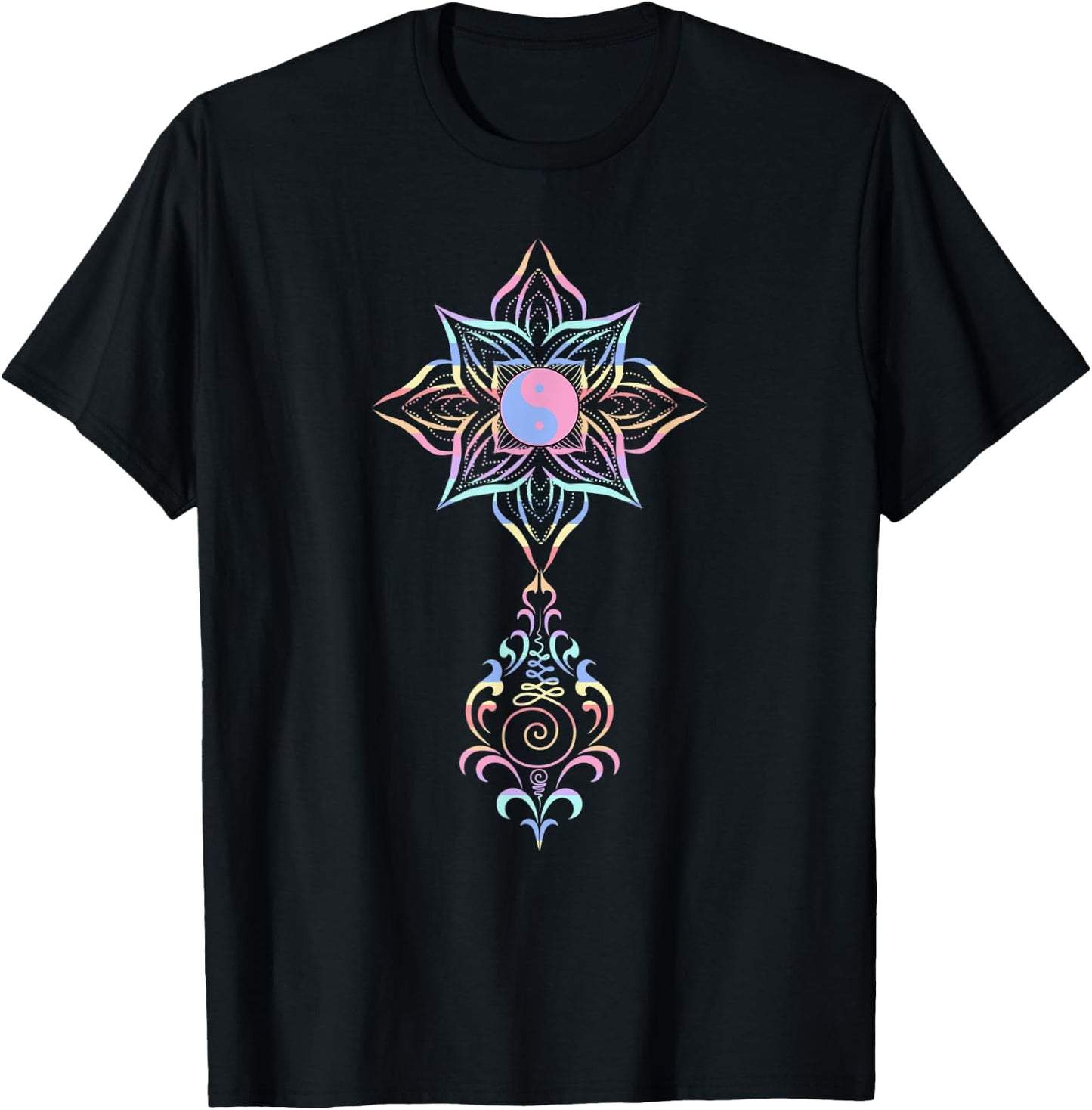 Unalome Lotus Flower Yin Yang Buddhism Hindu Symbol Women T-Shirt - T-Shirt | Black