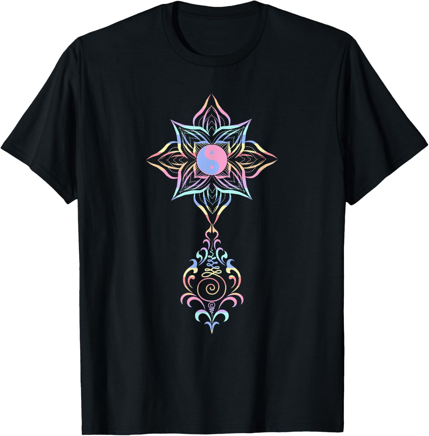Unalome Lotus Flower Yin Yang Buddhism Hindu Symbol Women T-Shirt - T-Shirt | Black