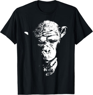 Cool Thinking Monkey, Chimpanzee Face, Ape, Chimp, Primate T-Shirt - T-Shirt | Black