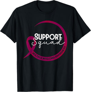 Multiple Myeloma Awareness Burgundy Ribbon Support Squad T-Shirt - T-Shirt | Black