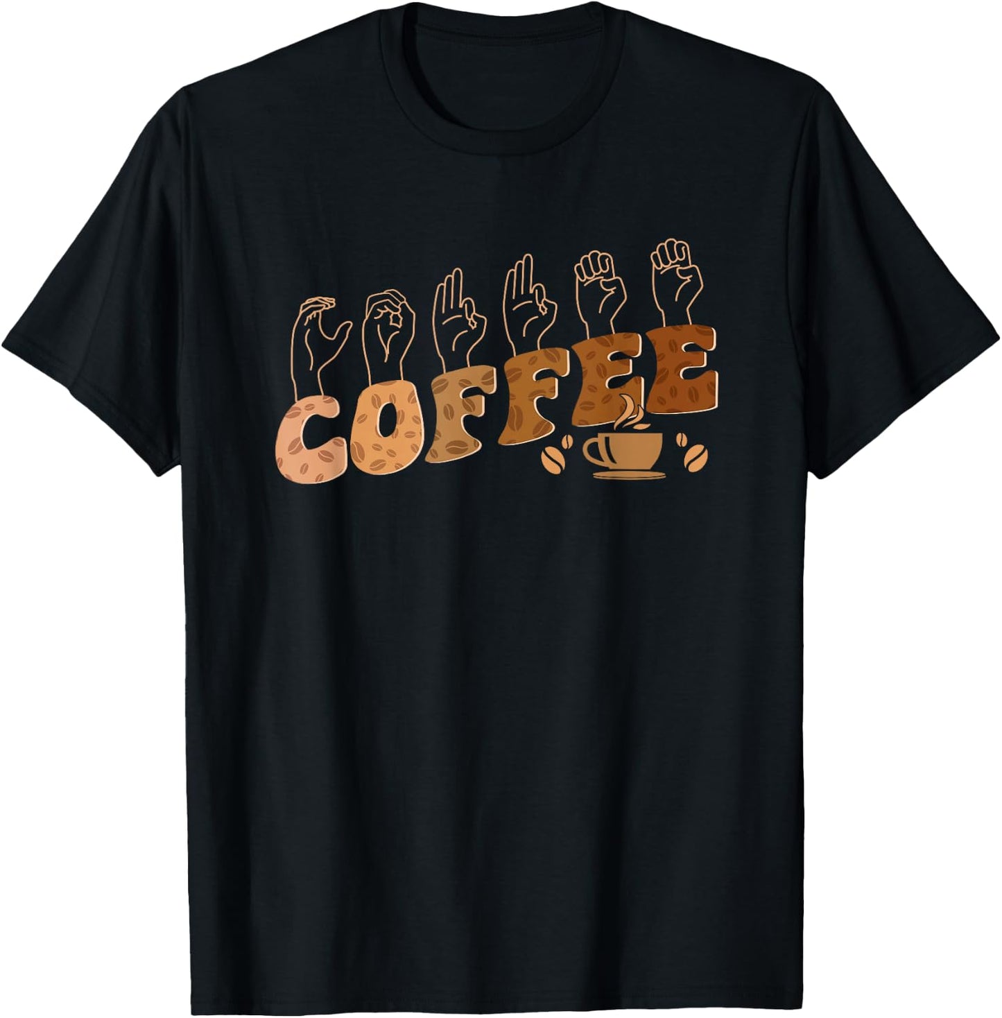 Coffee ASL American Sign Language Deaf Awareness Support T-Shirt - T-Shirt | Black