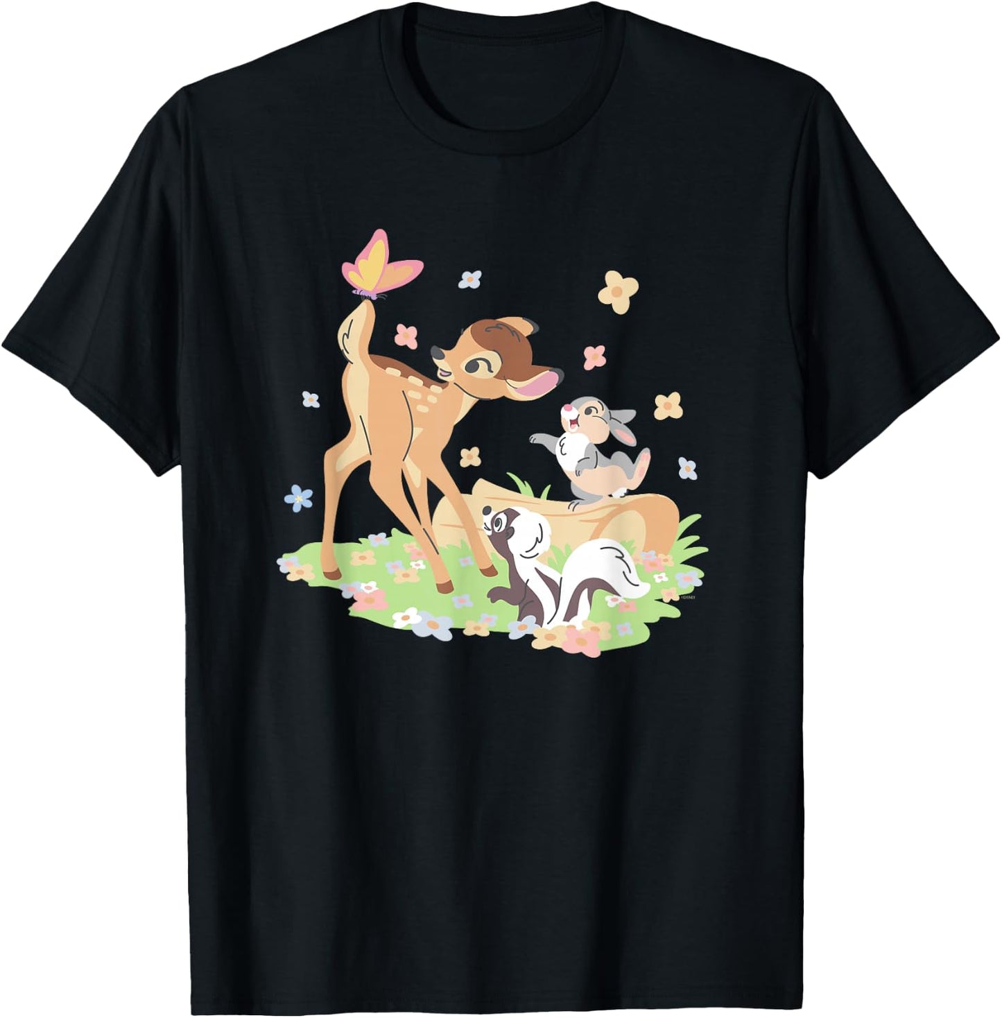 Disney Bambi Thumper & Flower Pastel Spring Easter Butterfly T-Shirt - T-Shirt | Black