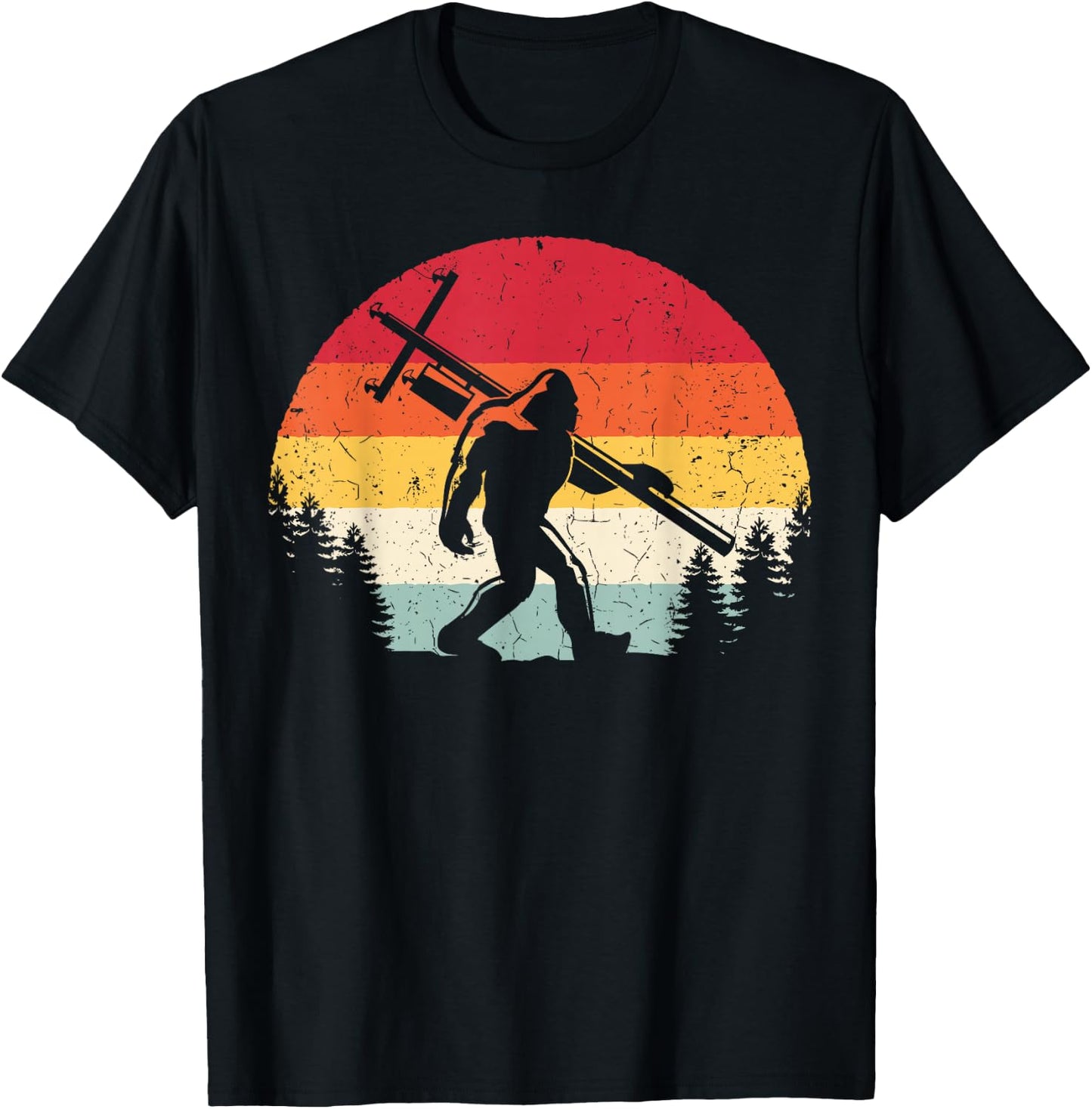 Bigfoot Lineman Power Electrician Funny Sasquatch Lineworker T-Shirt - T-Shirt | Black