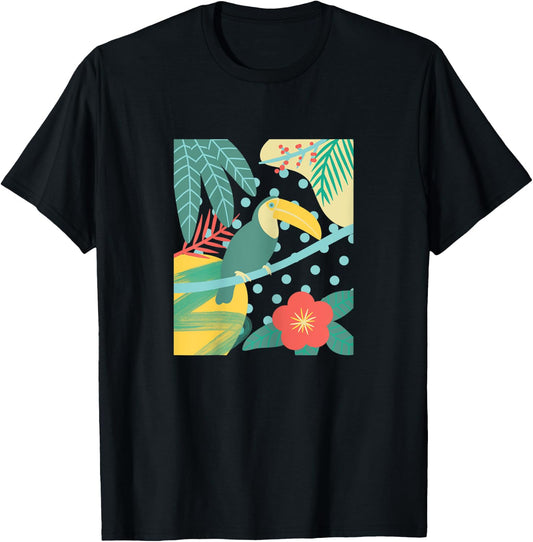 Toucan Bird Tropical Cute Palm Leaf Flower Beach Summer Kids T-Shirt - T-Shirt | Black