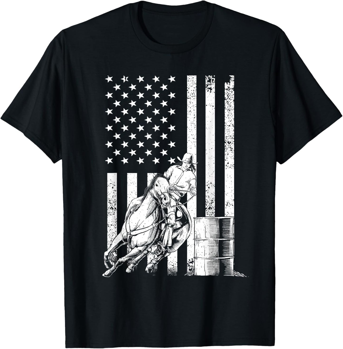 Funny Barrel Racing Design Women US Flag Rodeo Lover T-Shirt - T-Shirt | Black