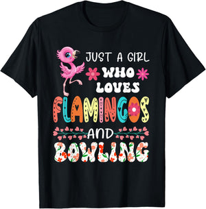 Just A Girl Who Loves Flamingos and Bowling Floral Bird T-Shirt - T-Shirt | Black
