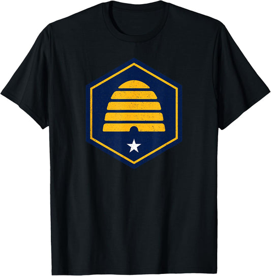 New Flag of Utah Beehive Symbol T-Shirt - T-Shirt | Black