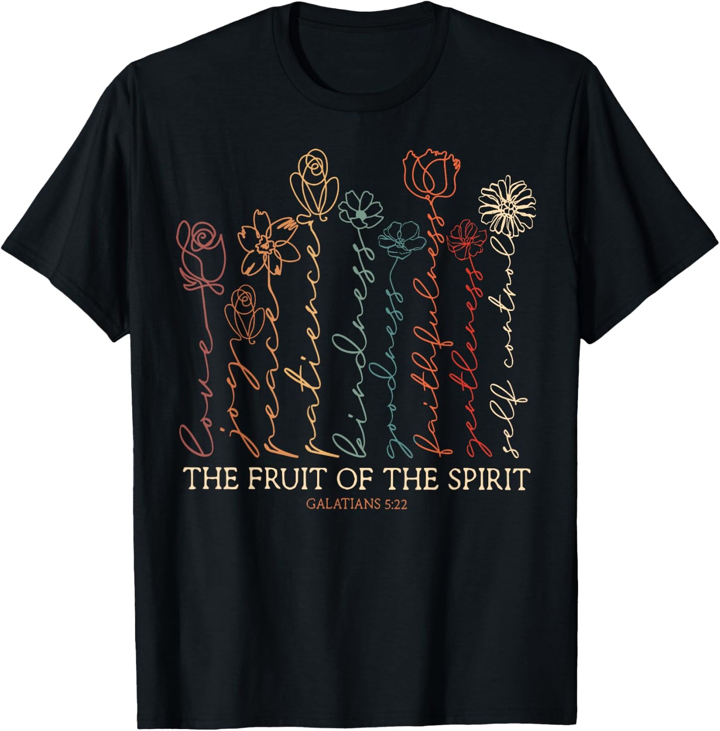 Fruits Of The Spirit Galatians 5-22 Christian Flower T-Shirt - T-Shirt | Black