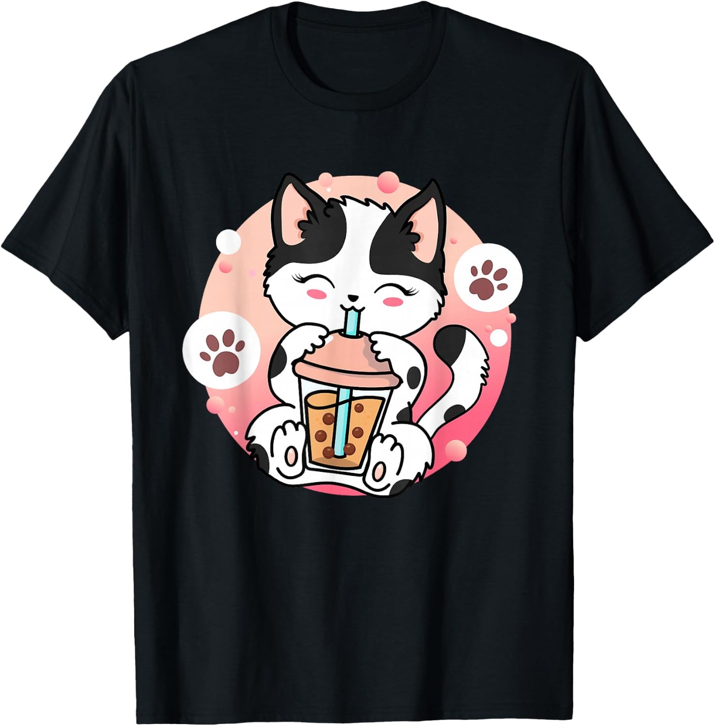 Cat Boba Tea Anime Kawaii Neko Bubble Tea Teen Girl Boba Cat T-Shirt - T-Shirt | Black