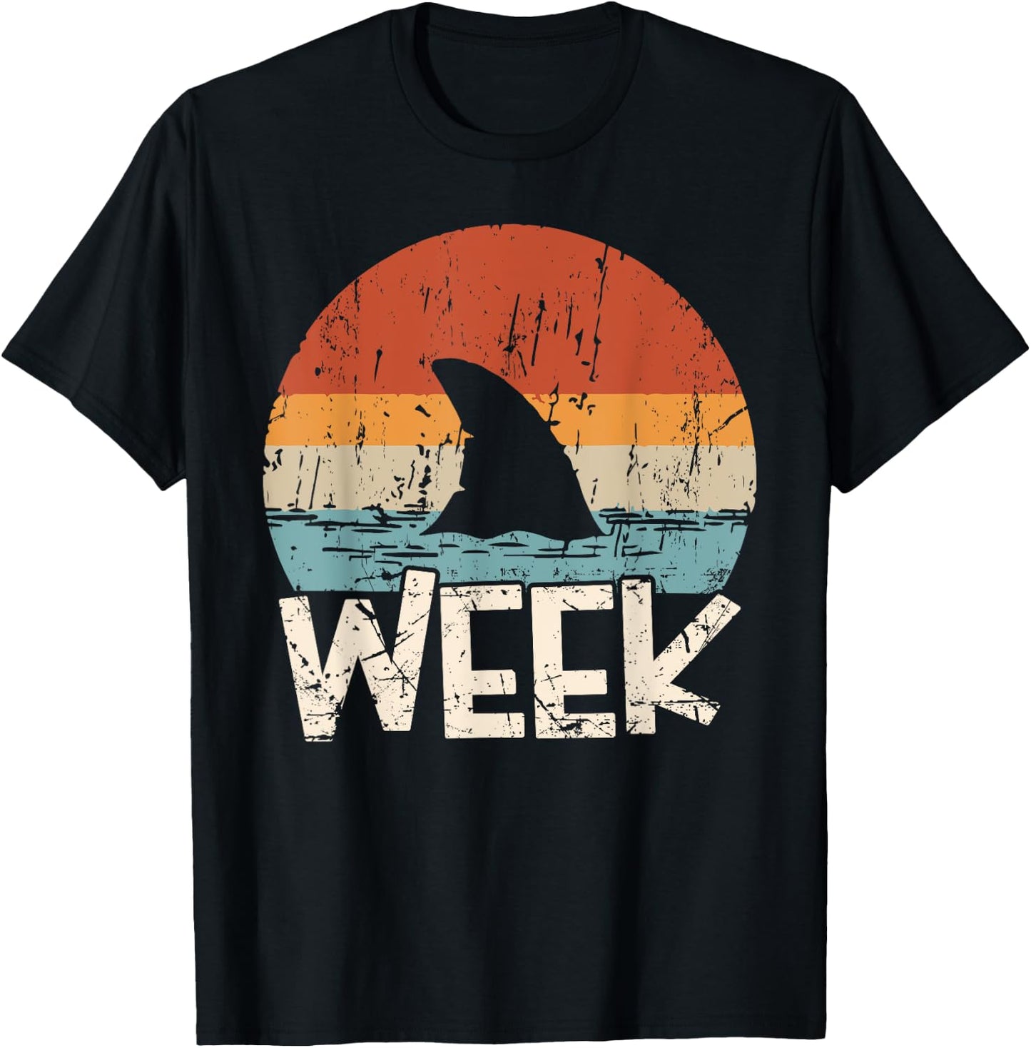 Week Marine Biologist Retro Shark Fin Lover Ocean Wildlife T-Shirt - T-Shirt | Black