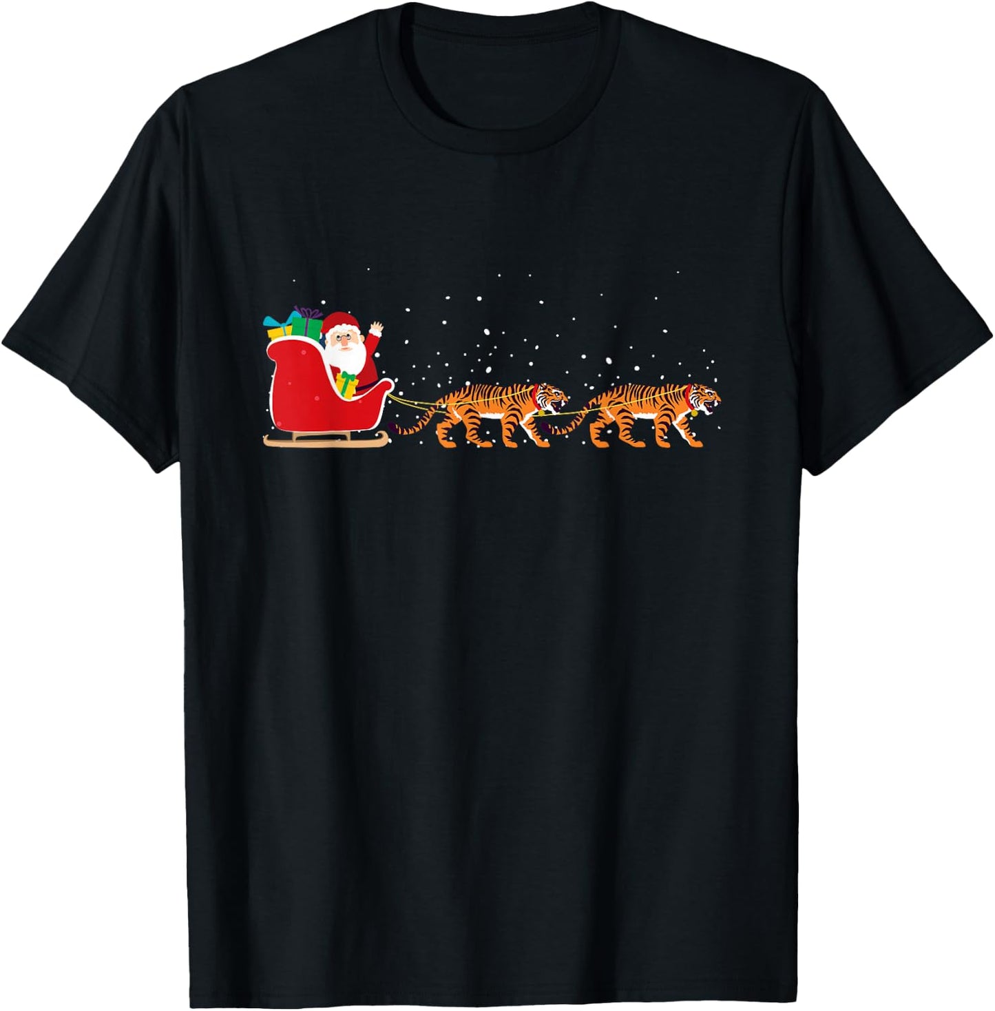 Tiger Santa Christmas Sleigh - Funny Tiger Xmas T-Shirt - T-Shirt | Black